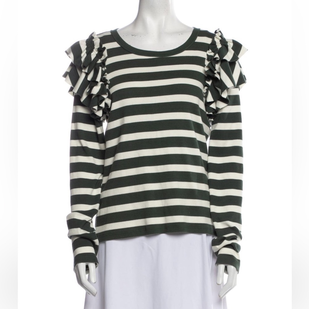 Veronica Beard Green Striped Long Sleeve Sweater Top Size  Large